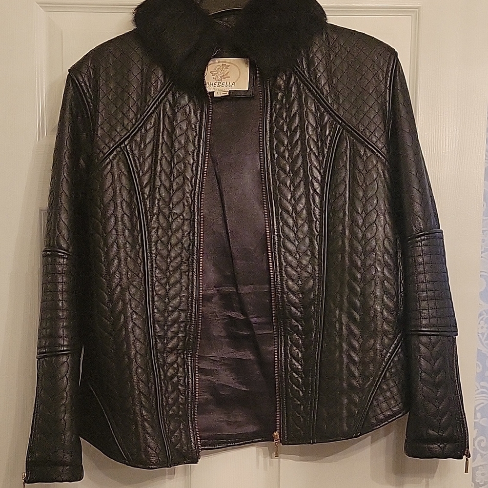 Gabriella Black Quilted Leather Jacket with Fur Collar